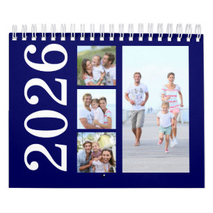 Modern 17 fototypografi, marinblå 2025 kalender