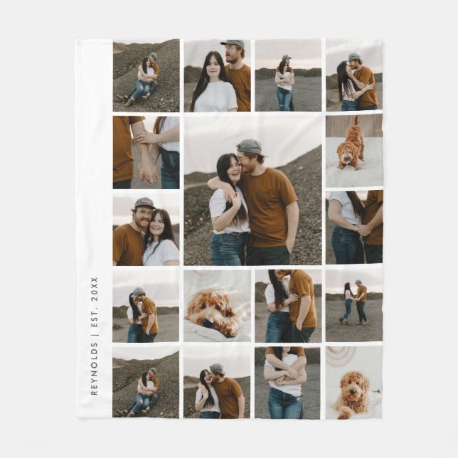 Modern 17 Photo Collage Editable Färg Fleecefilt (Framsidan)