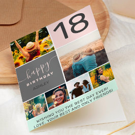 Modern 18:e födelsedag rosa 6 fotosamlingsnät kort