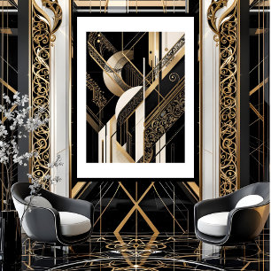 Modern 1920 Art Deco Geometrisk guld svart vit Poster