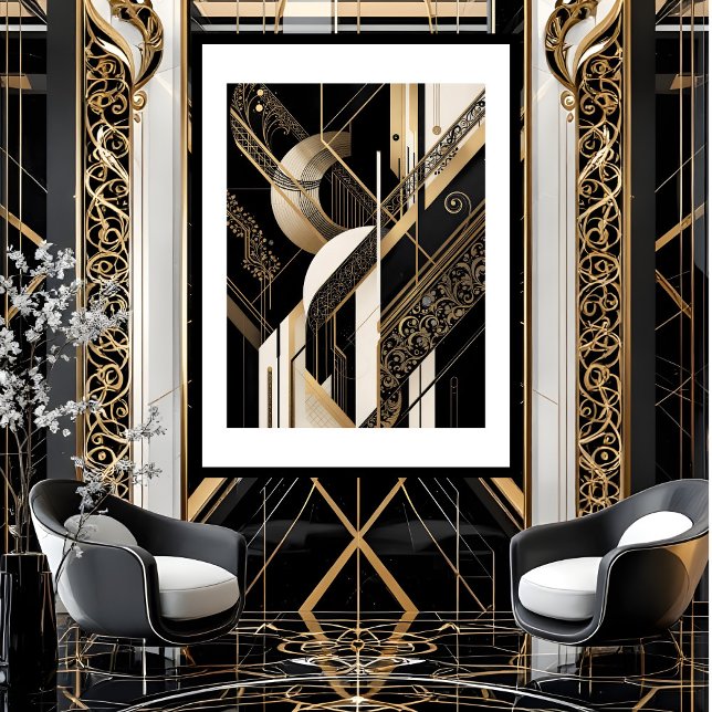 Modern 1920 Art Deco Geometrisk guld svart vit Poster (Skapare uppladdad)