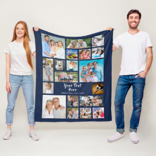 Modern 19 Photo Collage Personlig Navy Blue Fleecefilt