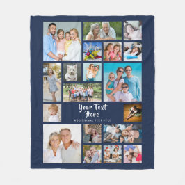 Modern 19 Photo Collage Personlig Navy Blue Fleecefilt