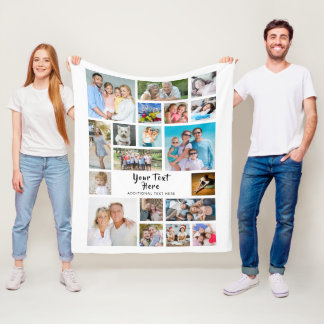 Modern 19 Photo Collage Personlig White Fleecefilt