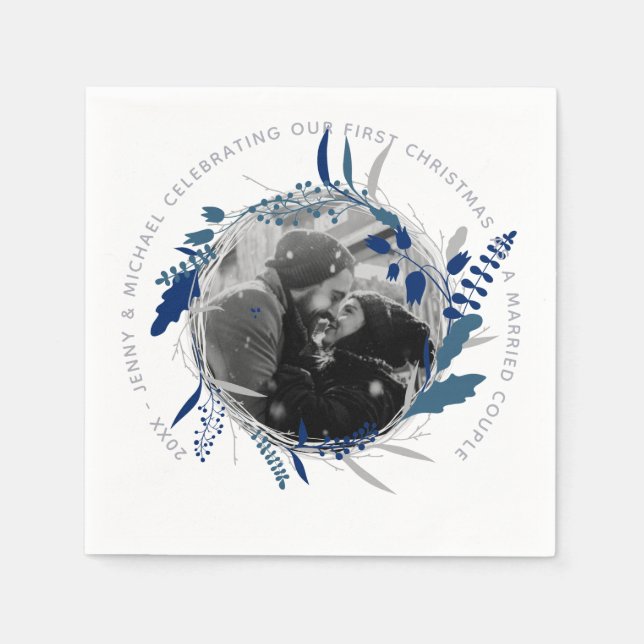 MODERN 1:a ÅRET Engagerad eller gift FOTO Party Pappersservett (Framsidan)