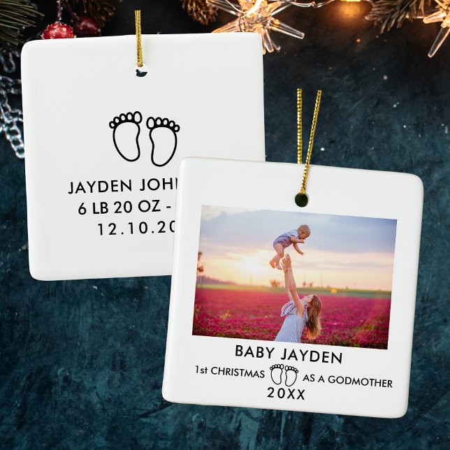 Modern 1:a jul som Godmoder Photo Julgransprydnad Keramik (Modern 1st Christmas As Godmother Photo Ceramic Ornament
)