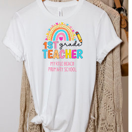 Modern 1:a Klass Rainbow Teacher School Namn T Shirt