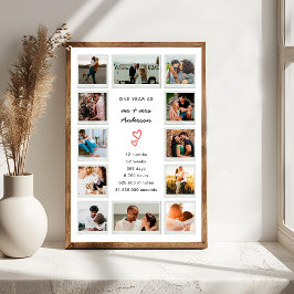 Modern 1-årsjubileum Anpassad fotokollage Poster