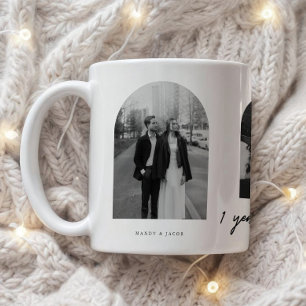 Modern 1-årsjubileum Par 3-bilds båge Kaffemugg