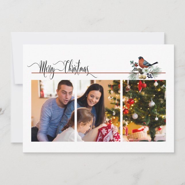 Modern 1- eller 3-foto med Robin-jul (Framsida)