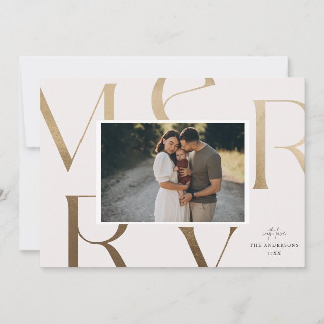 Modern 1 Foto Falskt Guld God Jul Högtid  Julkort (Framsida)