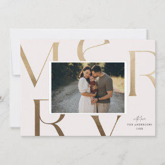 Modern 1 Foto Falskt Guld God Jul Högtid  Julkort