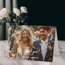 Modern, 1 foto, handstil, bröllop" Tack " Kort