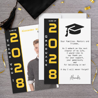 Modern 1 Photo Gold Black Graduation Tack Kort