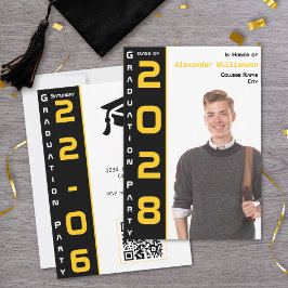 Modern 1 Photo Guld Black QR-kod Grad Party Inbjudningar