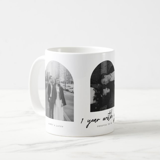Modern 1st Anniversary Couple 3-Photo Arch Kaffemugg (Framsida vänster)