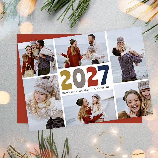 Modern 2021 | Högtid | Nyår | 6 bilder Julkort (2027 Photo Collage Christmas Modern Family Holiday Card)