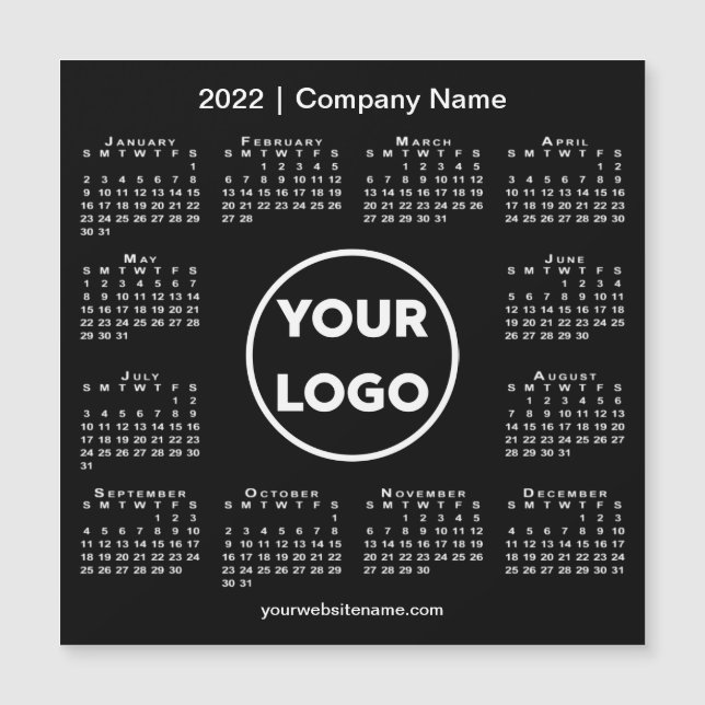Modern 2022 Calendar Company Logotyp on Black Magn (Framsida)
