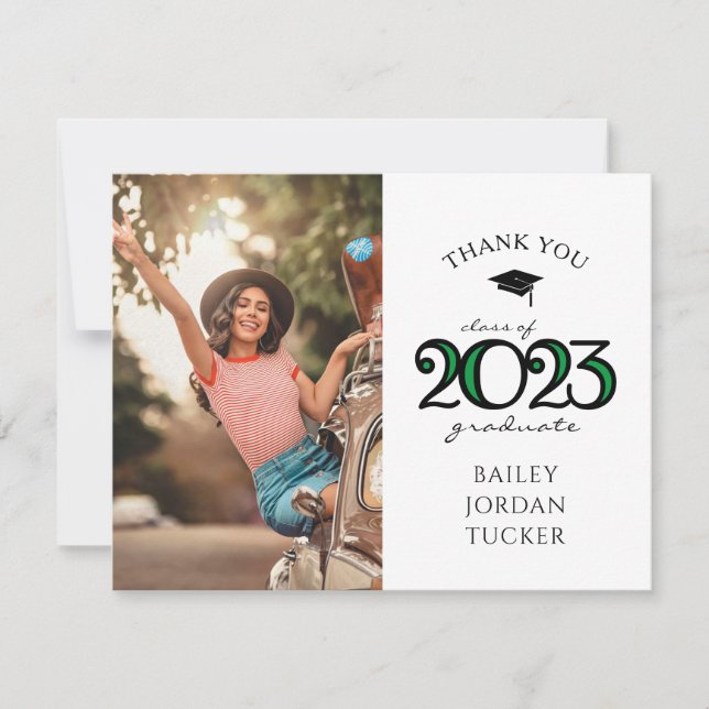 Modern 2022 School Färg Grönt Photo Studenten Tack Kort (Framsida)