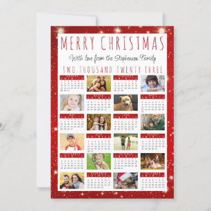 Modern 2023-kalender 12 Photo Collage Red Ljus Julkort