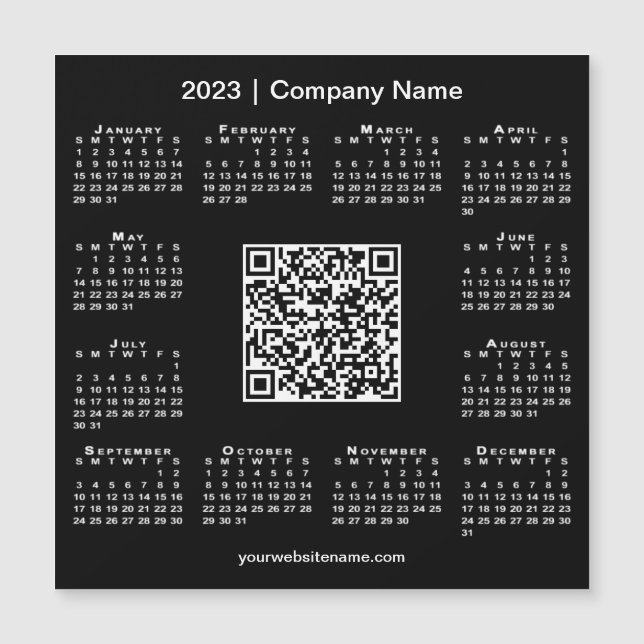 Modern 2023-kalender - QR-kod, svart magnet (Framsida)