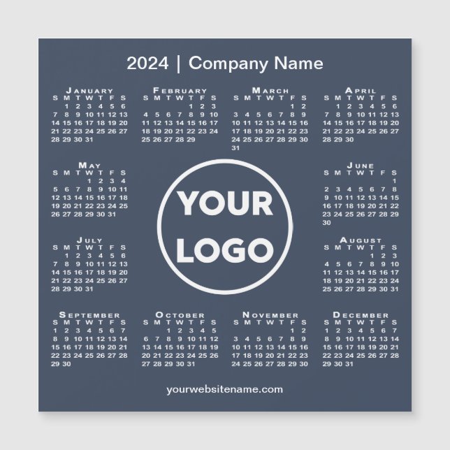 Modern 2024 Calendar Company Logotyp Navy Blue Mag (Framsida)
