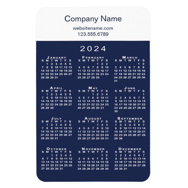 Modern 2024 Calendar Company Namn Info Navy White Magnet (Vertikal)