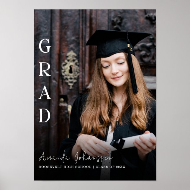 Modern 2024 Grad White Script Overlay Keepsak Poster (Framsidan)