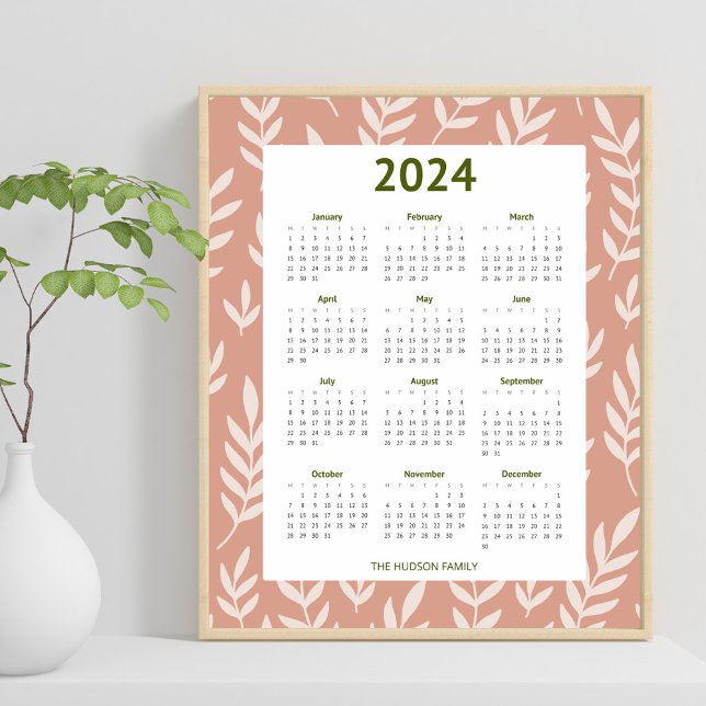 Modern 2024 Peachy Löv Mönster Calender Poster (Skapare uppladdad)