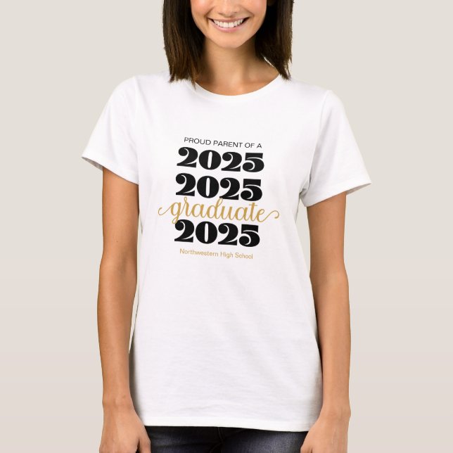 Modern 2025 års stolta förälder Guld Black Student T Shirt (Framsida)