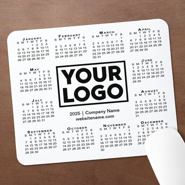 Modern 2025 Calendar Business Company Logotyp Whit Musmatta (Modern 2025 Calendar Business Company Logo White Mouse Pad in situ)