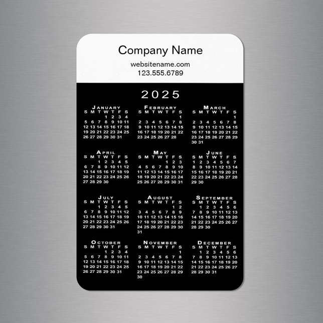 Modern 2025 Calendar Company Namn Info Black White Magnet (Modern 2025 Calendar Company Name Info Black White Magnet in situ)