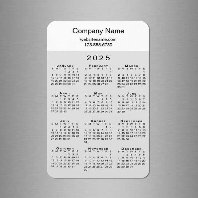 Modern 2025 Calendar Company Namn Info Grått White Magnet (Modern 2025 Calendar Company Name Info Grey White Magnet in situ)