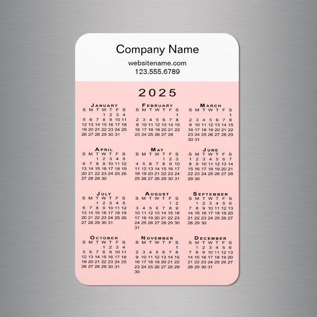 Modern 2025 Calendar Company Namn Info Rosa White Magnet (Modern 2025 Calendar Company Name Info Pink White Magnet in situ)