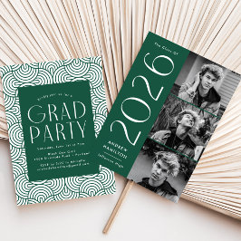 Modern 2025-Grönt 3-foto-Studentfest Inbjudningar