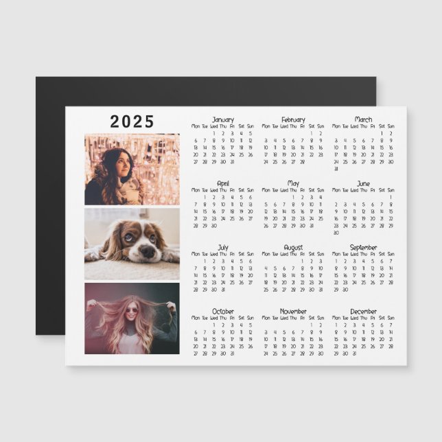 Modern 2025-kalender 3-fotosamlingskort (Fram/baksida)