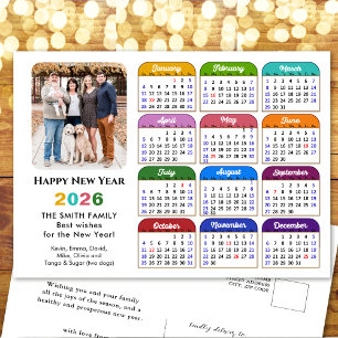 Modern 2025-kalender - enkel familjefärgad helg vykort