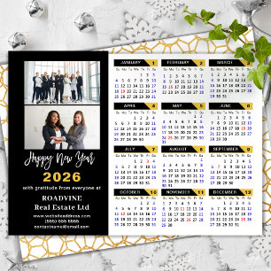 Modern 2025-kalender, företag 2 Photo Black Guld Julkort