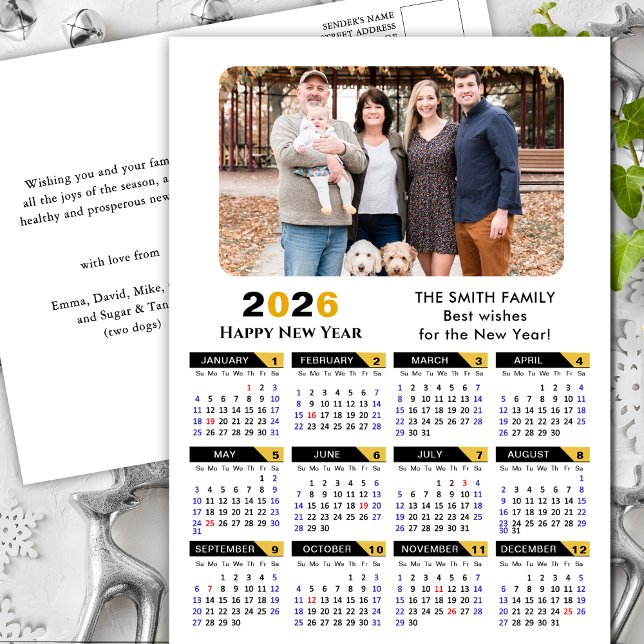 Modern 2025-kalender, Photo Black Guld-minimalisti Helg Vykort (Skapare uppladdad)