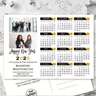 Modern 2025-kalender, svart affärsfoto i Guld 2 Helg Vykort