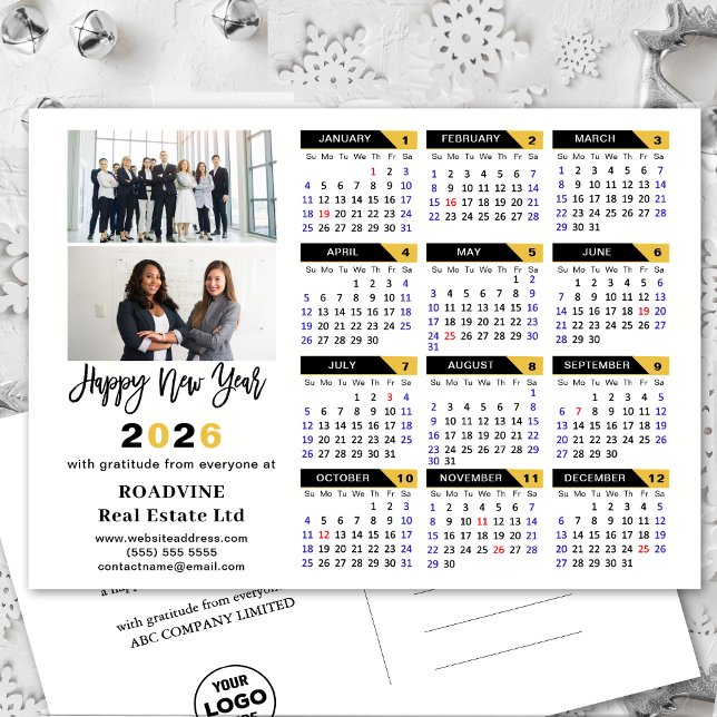 Modern 2025-kalender, svart affärsfoto i Guld 2 Helg Vykort (Skapare uppladdad)