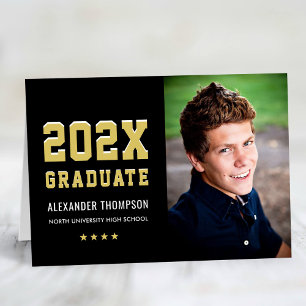 Modern 2025 Student Black Guld Photo Studenten Tack Kort