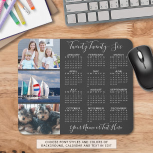 Modern 2026 Calendar 3 Photo Script Anpassningsbar Musmatta