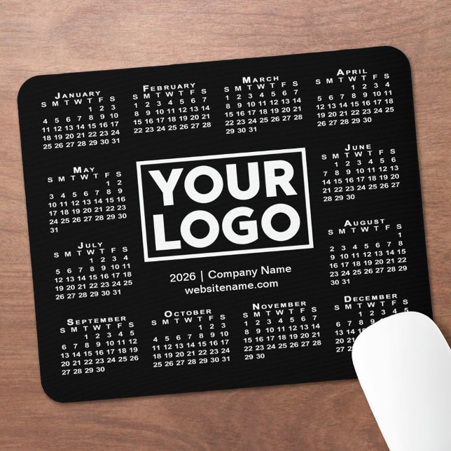 Modern 2026 Calendar Business Logo Black Musmatta (Modern 2026 Calendar Business Logo Black Mouse Pad, in situ)