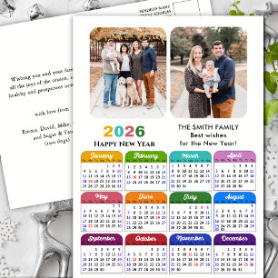 Modern 2026-färgad kalender - minimalistisk foto helg vykort