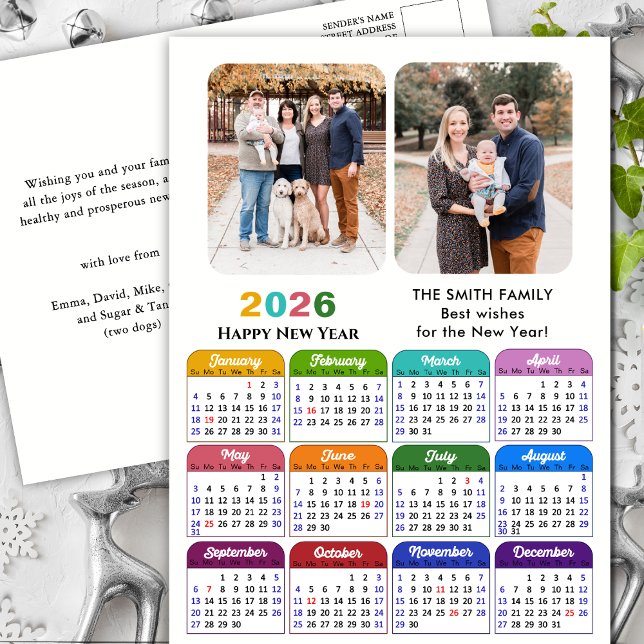 Modern 2026-färgad kalender - minimalistisk foto helg vykort (Skapare uppladdad)