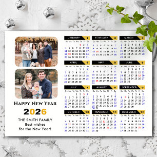 Modern 2026-kalender 2 Photo Black Guld Magnetic