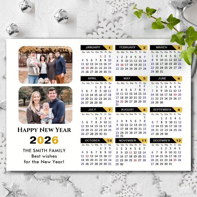 Modern 2026-kalender 2 Photo Black Guld Magnetic (Skapare uppladdad)