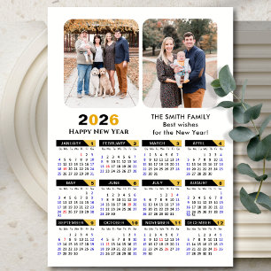 Modern 2026-kalender 2 Photo Black Guld Magnetic