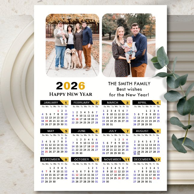 Modern 2026-kalender 2 Photo Black Guld Magnetic (Skapare uppladdad)
